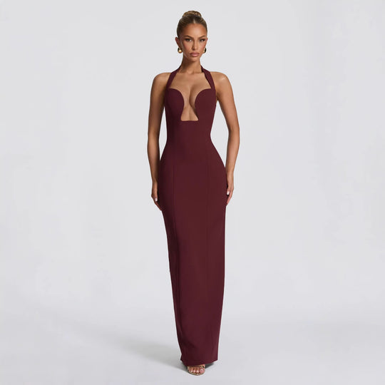 Damen Abendkleid mit tiefem V-Ausschnitt und figurbetontem Schnitt R&B