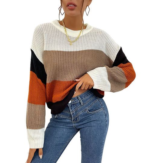 Damen gemütlicher Pullover mit modernem Blockstreifenmuster R&B