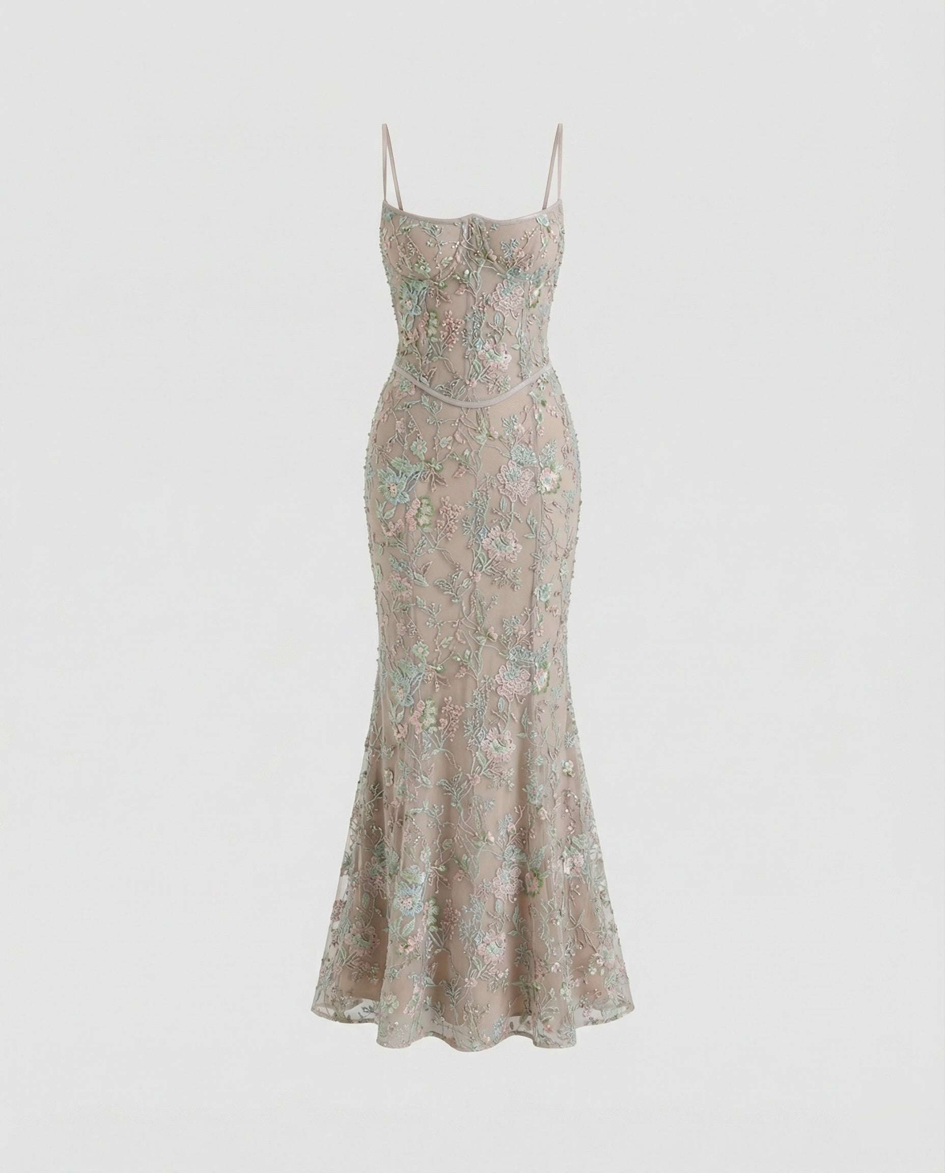 Abendkleid lang mit Spitze und Stickerei