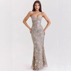 Damen nan elegantes besticktes Abendkleid mit Korsettoberteil und transparentem Spitzenüberzug R&B