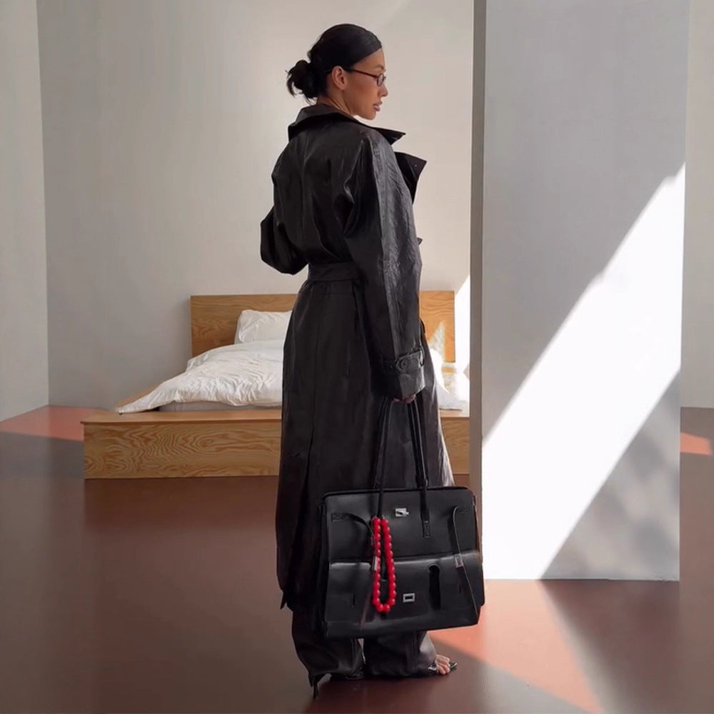 Damen Kunstleder Trenchcoat R&B
