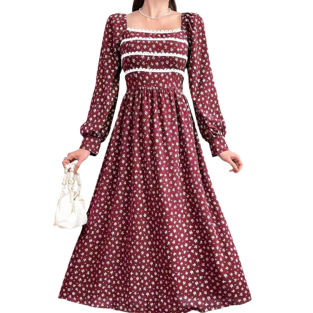 Damen Maxikleid mit Quadrat-Ausschnitt und Puffärmeln R&B