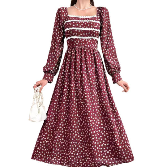 Damen Maxikleid mit Quadrat-Ausschnitt und Puffärmeln R&B