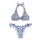 Damen Triangel-Bikini mit buntem Blumenmuster und verstellbaren Bindändern
