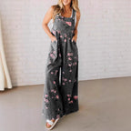 Damen Lässiger Denim-Hosenanzug mit floralem Print und weiten Beinen R&B