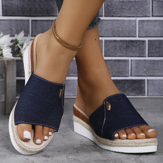Damen Wedge-Pantoletten mit elastischem Riemendesign und rutschfester Sohle R&B