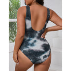 Damen Einteiler Badeanzug mit modischem Tie-Dye-Design und figurumspielendem Schnitt R&B