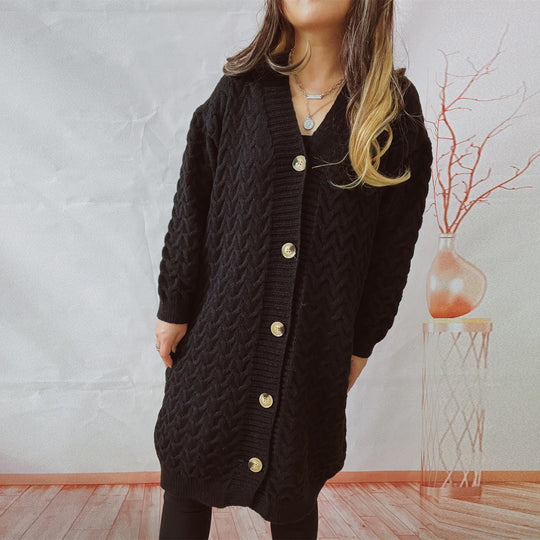 Damen Strickjacke mit strukturierter Zopfstrickoptik und dekorativen Knopfdetails R&B