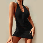 Damen gehäkeltes Strandkleid mit tiefem V-Ausschnitt und raffinierten Cut-Out-Details R&B