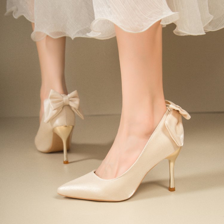 Damen elegante Spitzen-Pumps mit modischem Schleifenakzent R&B