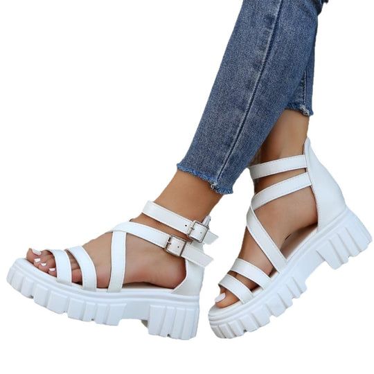 Damen Plateausandalen mit verstellbaren Riemen und robustem Profil R&B