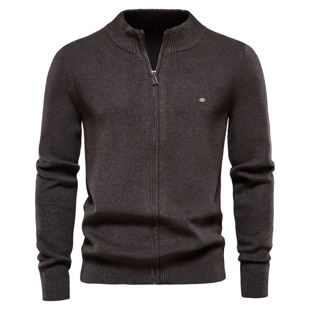 Herren Strickjacke mit modischem Stehkragen und Reißverschluss R&B