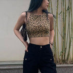 Damen Crop-Top mit trendigem Leopardenmuster und schmalen Trägern R&B