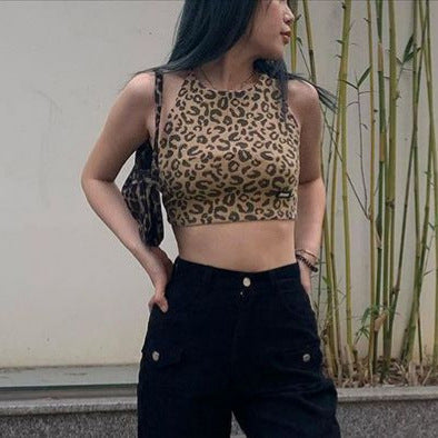 Damen Crop-Top mit trendigem Leopardenmuster und schmalen Trägern R&B