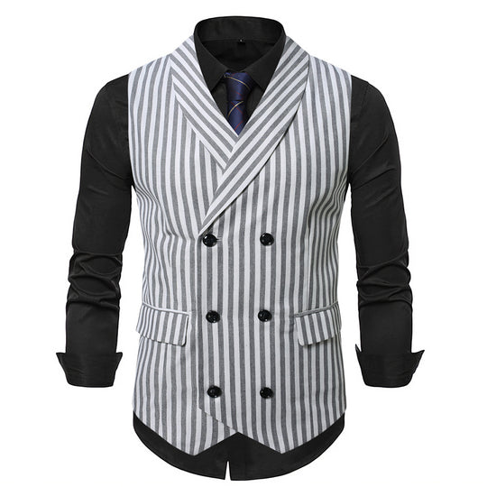 Herren elegante Weste mit doppelter Knopfleiste und klassischen Streifen R&B