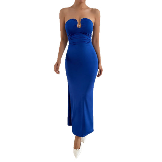Damen Elegantes trägerloses Maxikleid mit raffiniertem Schlüssel-Ausschnitt und figurformendem Schnitt R&B