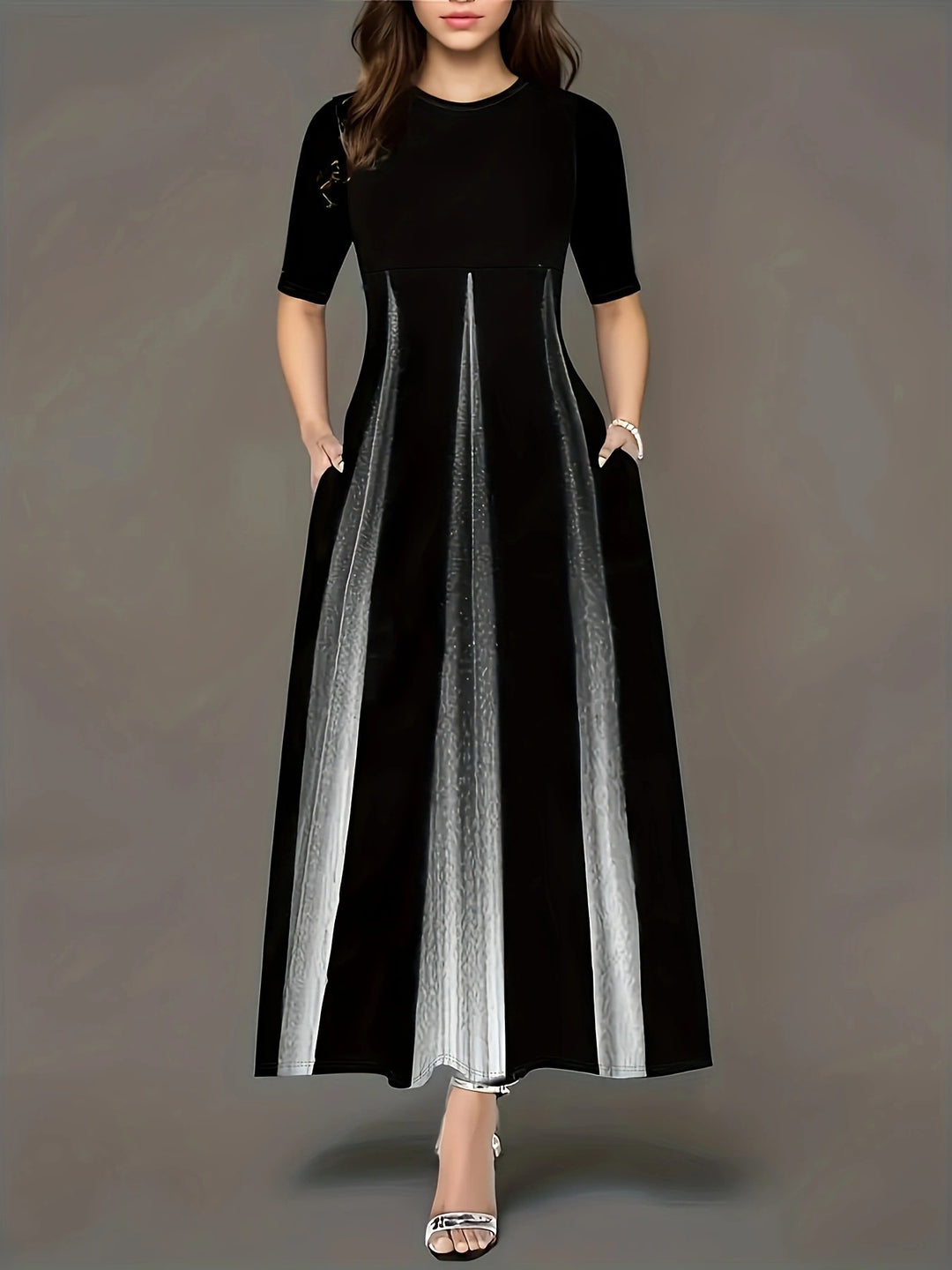 Damen Maxikleid mit elegantem Liniendesign und praktischen Seitentaschen R&B