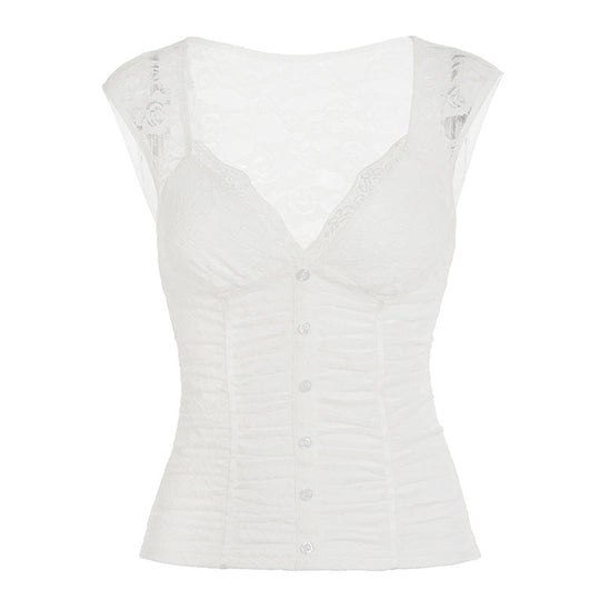 Damen Spitzen-Cropped-Top mit elegantem V-Ausschnitt und Rüschendetails R&B