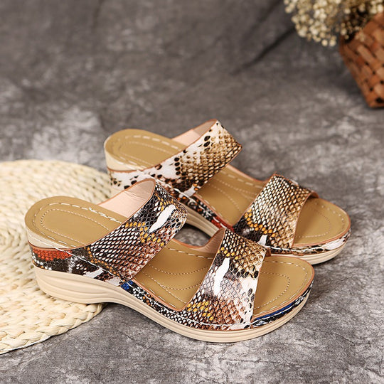 Damen Komfortable Wedge-Sandalen mit animalischem Muster R&B