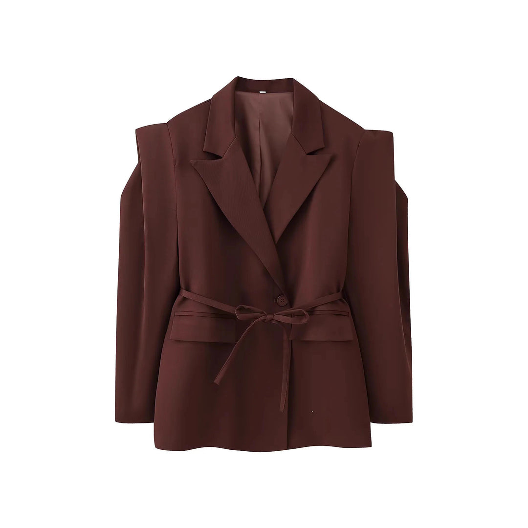 Damen Blazerjacke mit breiten Schultern und taillierbarem Gürtel R&B