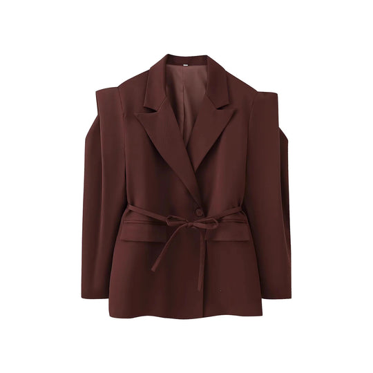 Damen Blazerjacke mit breiten Schultern und taillierbarem Gürtel R&B