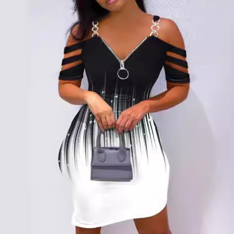 Damen Kleid mit Off-Shoulder-Design und Reißverschluss R&B