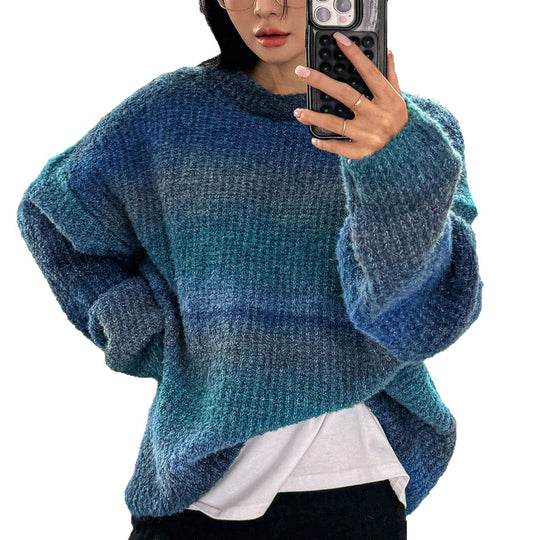Damen Flauschiger Pullover mit strukturiertem Farbverlauf und weitem Schnitt R&B
