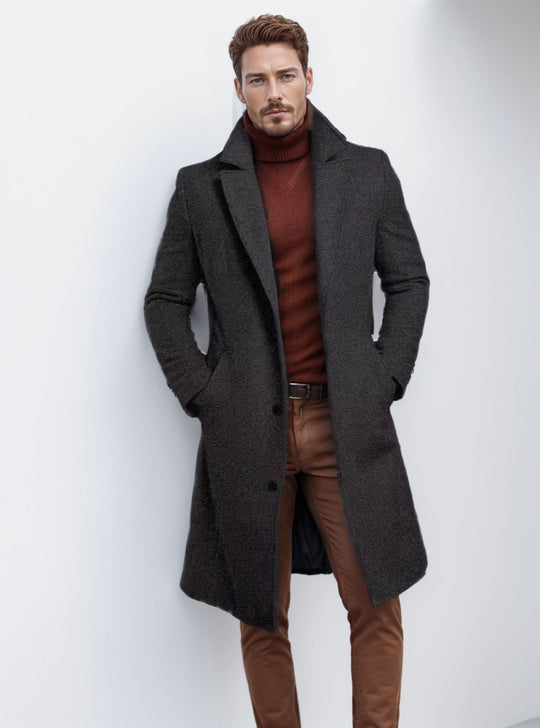 Herren eleganter Langmantel mit strukturiertem Obermaterial und praktischen Taschen R&B