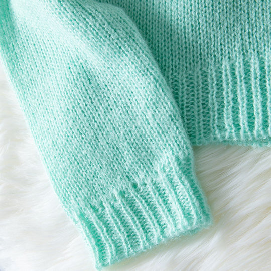 Damen gemütliche Strickjacke mit V-Ausschnitt und lässigen Puffärmeln R&B