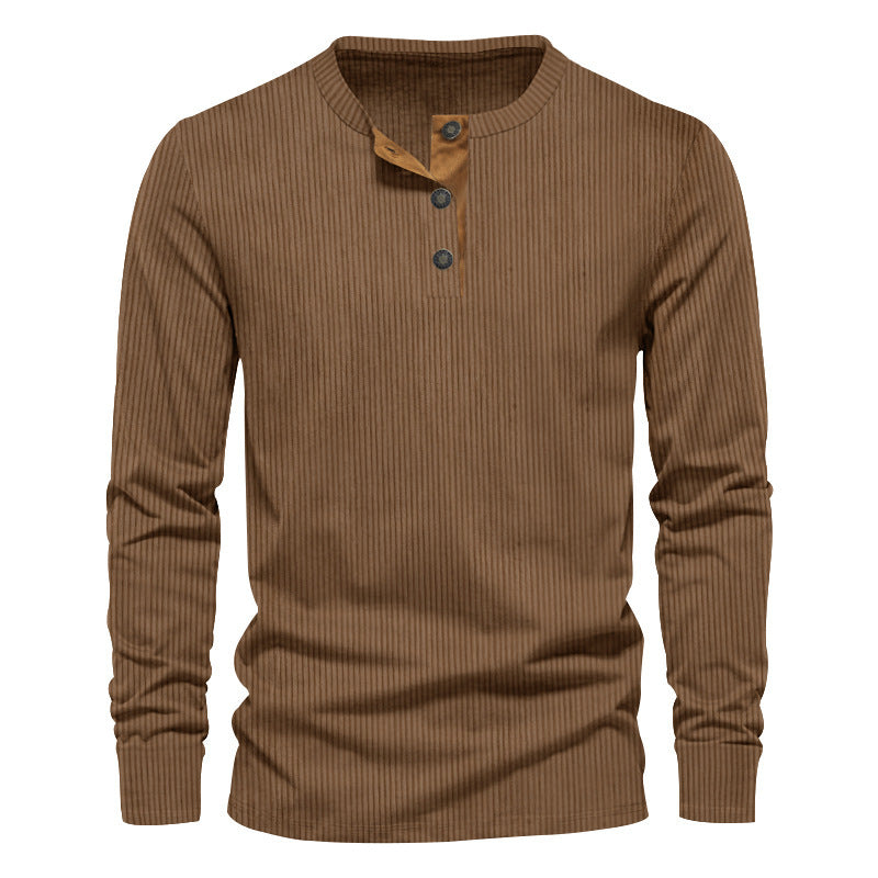 Herren lässiges Langarm-Henley-Shirt mit strukturiertem Rippdesign und modischen Knopfdetails R&B