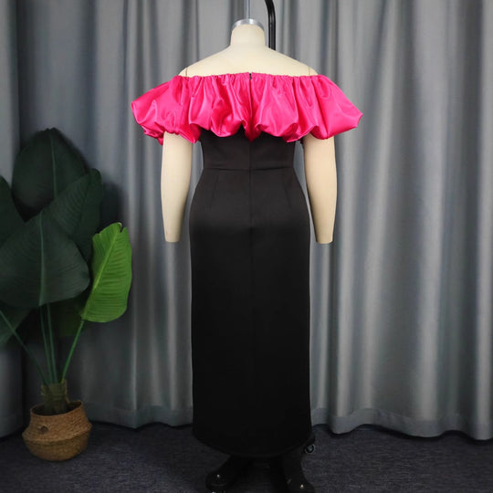 Damen elegantes Maxikleid mit voluminösem Rüschenkragen und floralem Print R&B