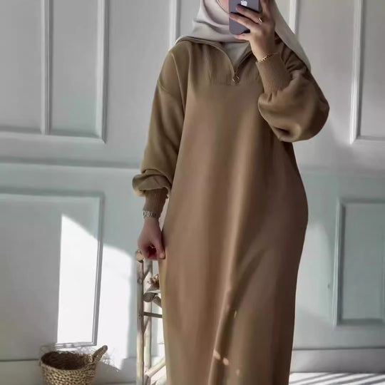 Damen Kapuzenkleid mit Reißverschluss und lässigem Schnitt R&B