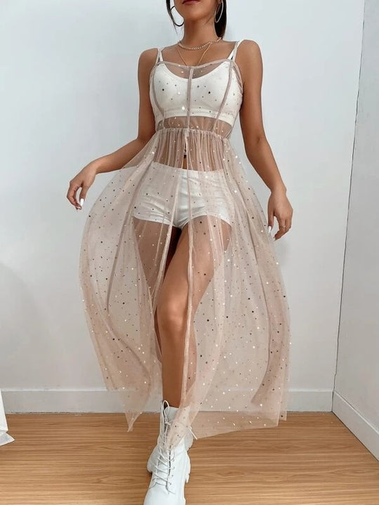 Damen Transparente Abendrobe mit funkelnden Akzenten und femininer Passform R&B