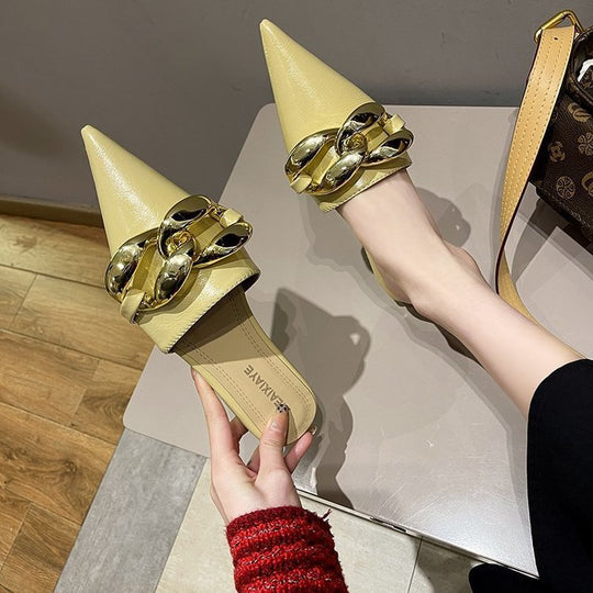 Damen elegante spitze Mules mit goldenen Details R&B