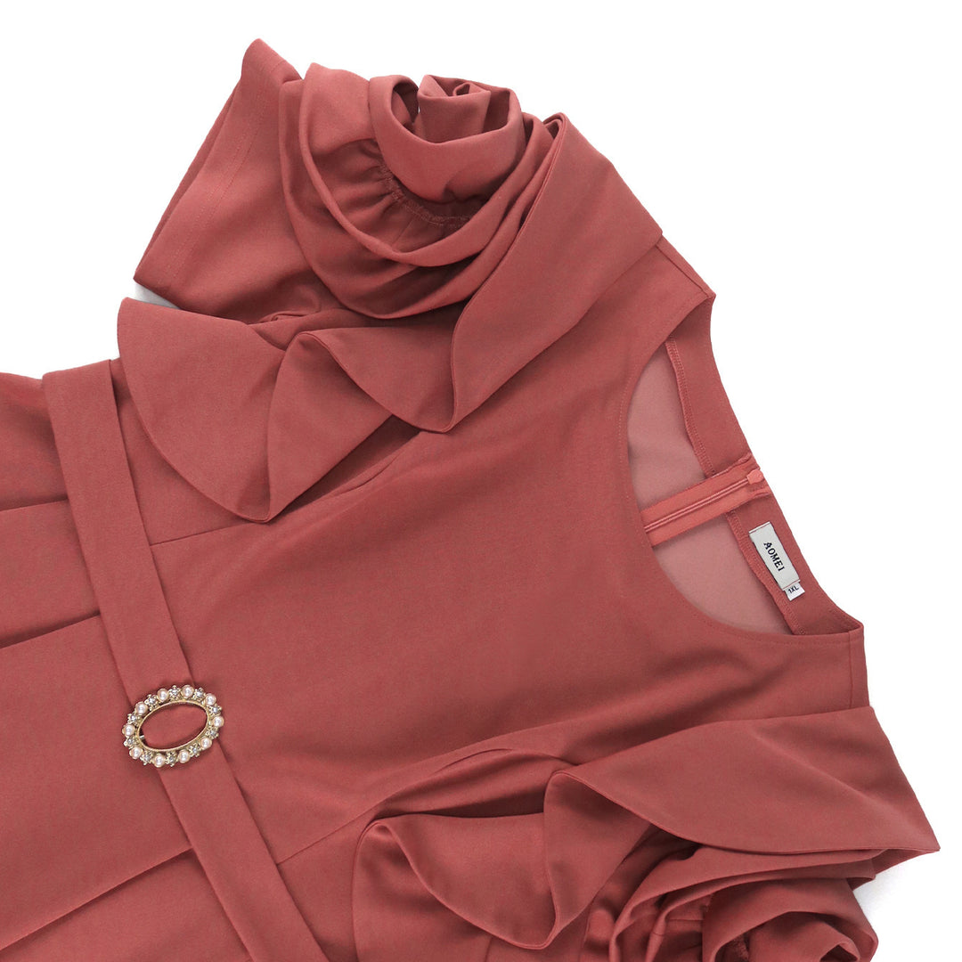 Damen Kleid mit voluminösen Rüschensäumen und eleganter Taillenschließe R&B