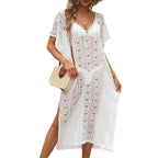 Damen Häkel-Strandkleid mit seitlichem Schlitz und luftiger Struktur R&B