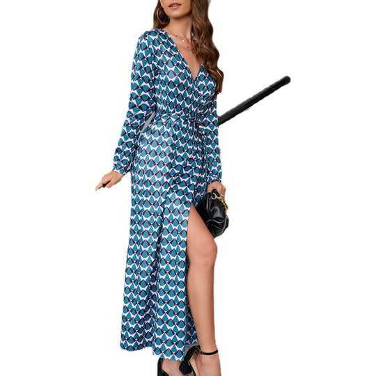 Damen Wickelkleid mit grafischem Muster und langem Schnitt R&B
