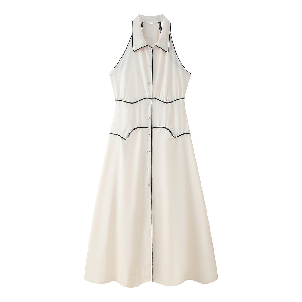 Damen Maxikleid mit elegantem Kragen und feinem Knopfdesign R&B