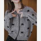Damen Gemusterter Strickcardigan mit Sternenmotiv und Knopfleiste
