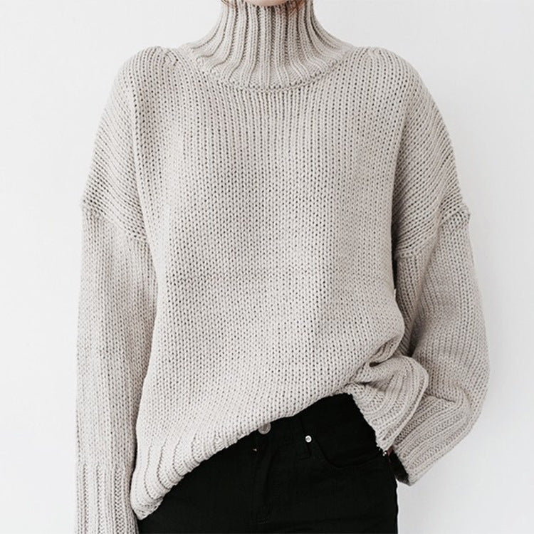 Damen Grober Strickpullover mit Stehkragen R&B