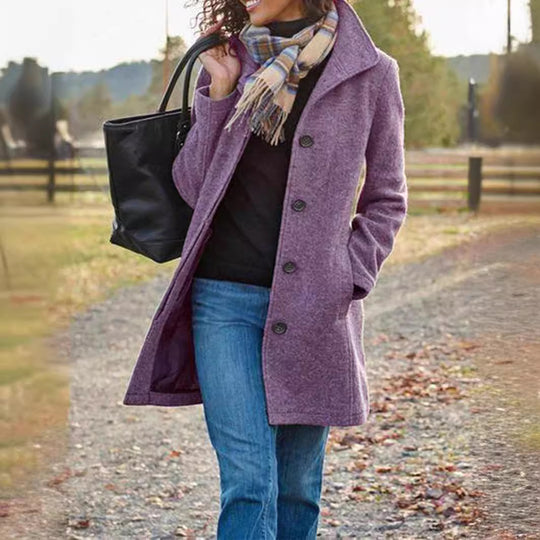 Damen Eleganter Wollmantel mit praktischen Taschen und klassischem Revers R&B