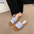 Damen modische Slide-Pantoletten mit breitem Riemen und weichem Fußbett EB