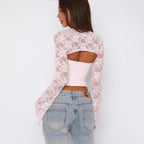 Damen Spitzenoberteil mit innovativem Cut-Out und langen Ärmeln R&B