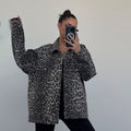 Damen Oversized Jeansjacke mit setzen Leo-Muster R&B
