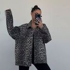Damen Oversized Jeansjacke mit setzen Leo-Muster R&B