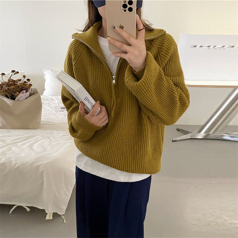 Damen Kuscheliger Strickpullover im Stehkragenstil R&B