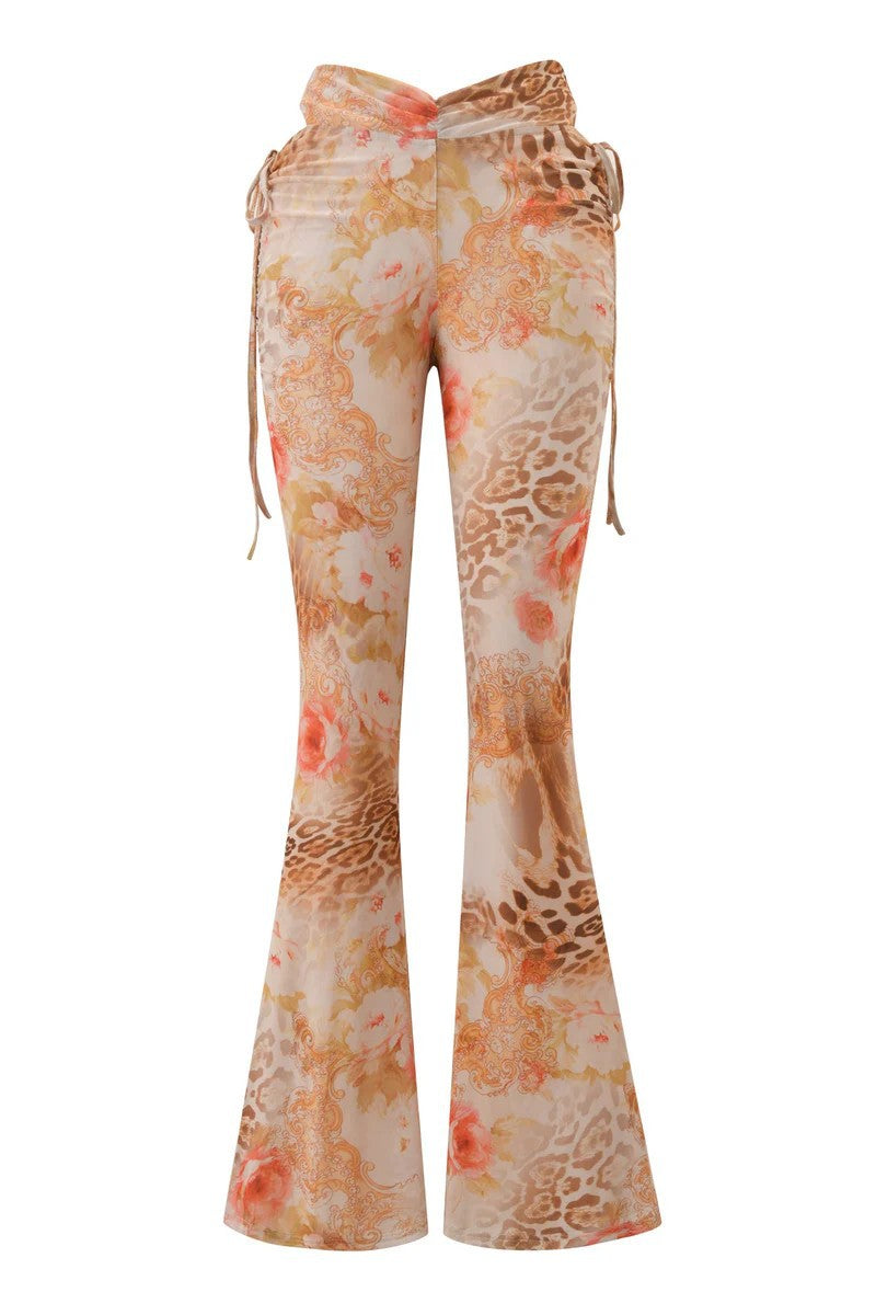 Damen Flared Pants mit floralem und animalischem Muster R&B