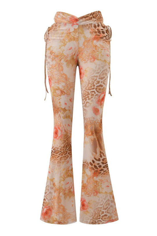 Damen Flared Pants mit floralem und animalischem Muster R&B