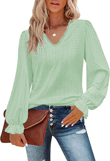 Damen Bluse mit Spitzenmuster und Ballonärmeln R&B