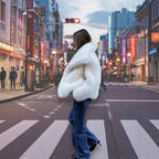 Damen Kunstpelzjacke mit luxuriösem Schnitt und weitem Kragen R&B